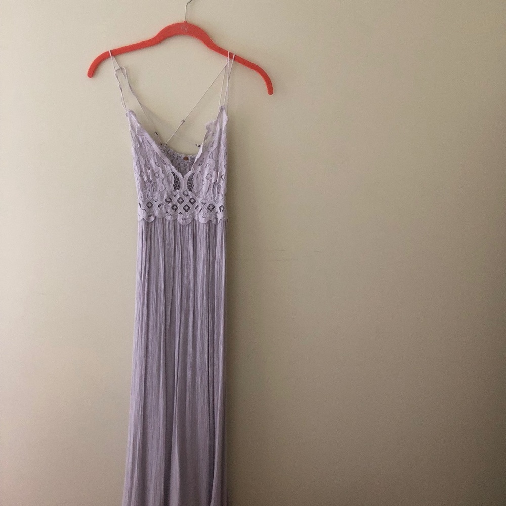 Sale! New Free People Silver Sleeveless Maxi Dress with Crochet Lace Top